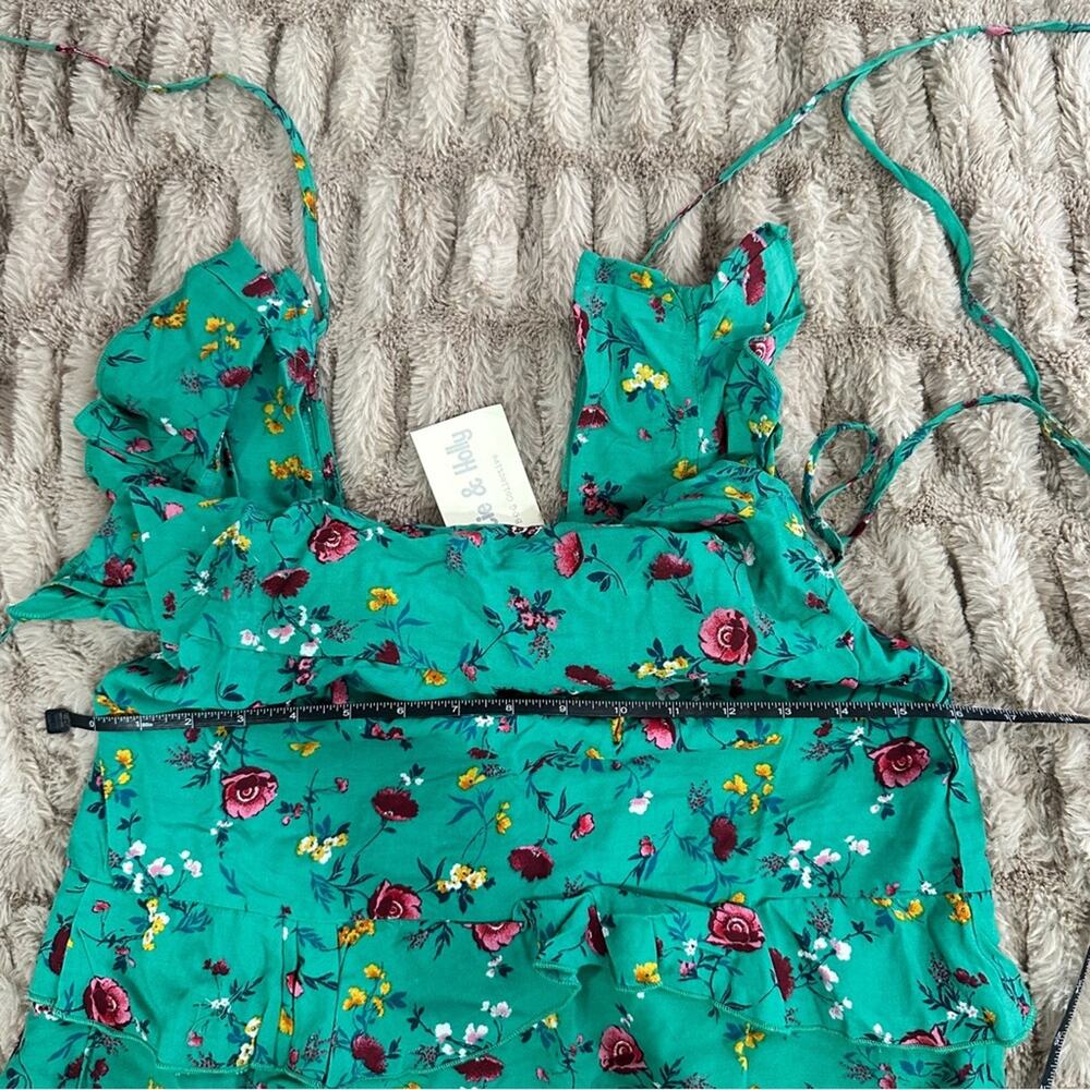 Lottie & Holly S Green Floral Tiered Mini Dress Tropical Resort Coquette - Picture 11 of 14